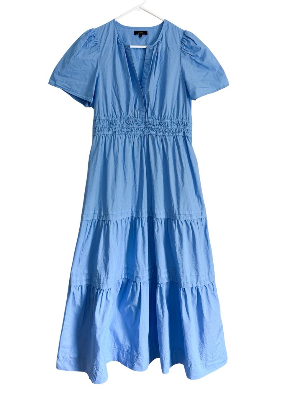 Quince 100% Organic Cotton Tiered Maxi Dress Cornflower Blue Cottage Minimalist